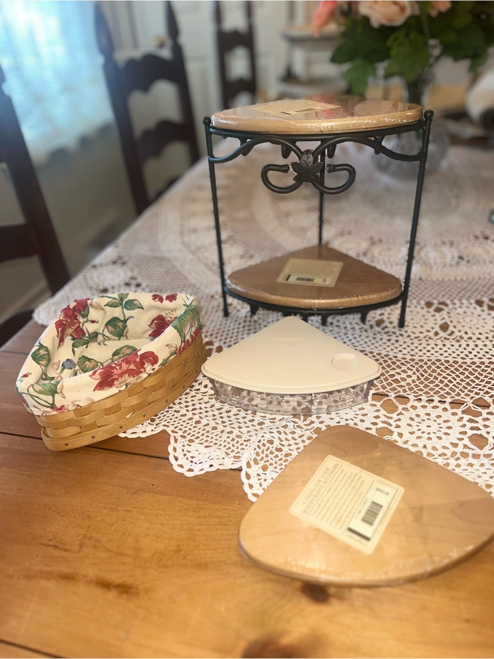 New!! Longaberger Small Wrought Iron & Wood Two-Tier Decorative Side Table